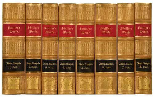 SCHILLER. Friedrich von Works: SCHILLER. Friedrich von WorksBerlin: 1882. 8 volumes. Small 8vo. Text in German. Contemporary half brown morocco, spine tooled in gilt with morocco lettering labels.( 8)