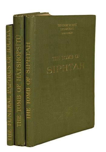 [EGYPT] - DAVIS, Theodore M The Tomb of Hatshopsit: [EGYPT] - DAVIS, Theodore M The Tomb of Hatshopsitu ... Siphtah ... Funeral Papyrus of IouiyaLondon: Archibald Constable, 1906-08. Together 3 volumes. 4to (360 x 265 mm). Plates. Publisher's
