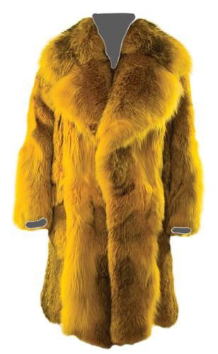 GOREY, Edward (1925 - 2000) Fur Coat owned and wor: GOREY, Edward (1925 - 2000) Fur Coat owned and worn by Edward GoreyA full length fur coat of yellow-dyed coyote. Large and heavy with extra-sized lapels, yellow-plaid lining. Label sewn in cel