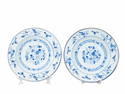 Pair Blue and White Floral Plates