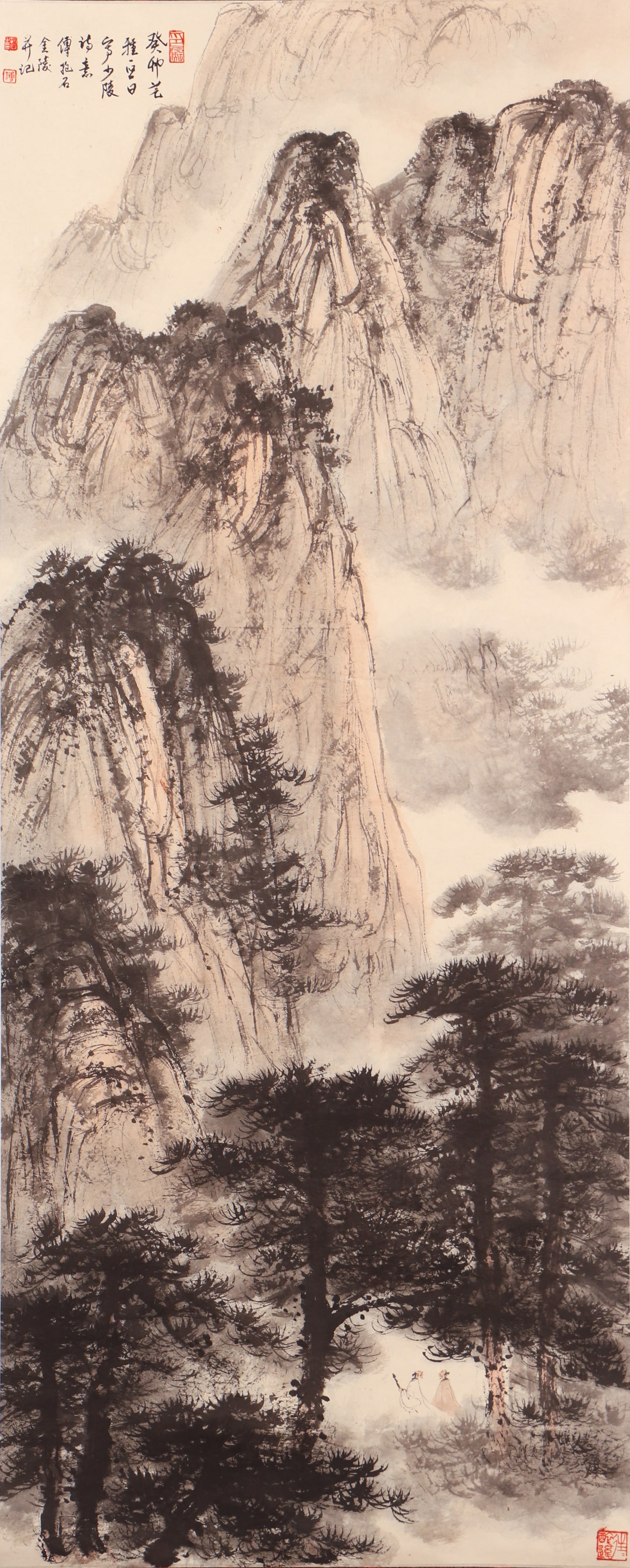 Fu Baoshi - Landscape Painting, Scroll, Ink on Paper: L :139cm W :60cm Innovative landscape painting with splashing ink technique, rich ink layers and vivid mountain and river scenery