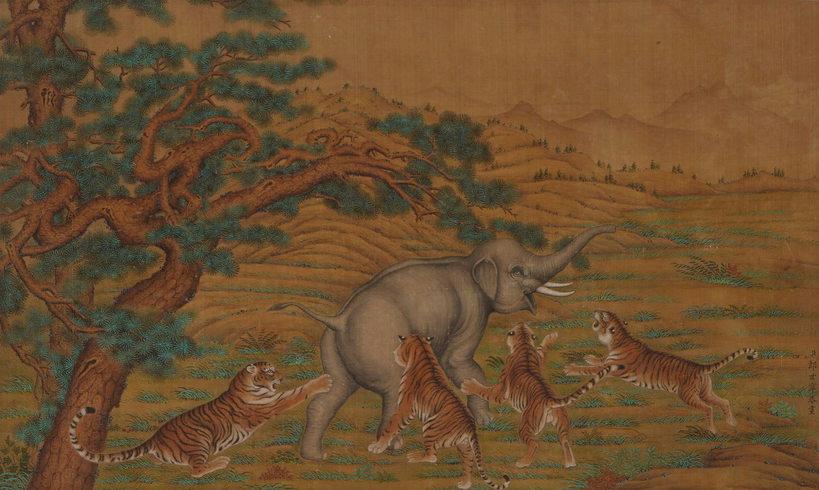 Giuseppe Castiglione - Tiger and Elephant Painting, Scroll, Ink and Color on Silk (1 of 8)