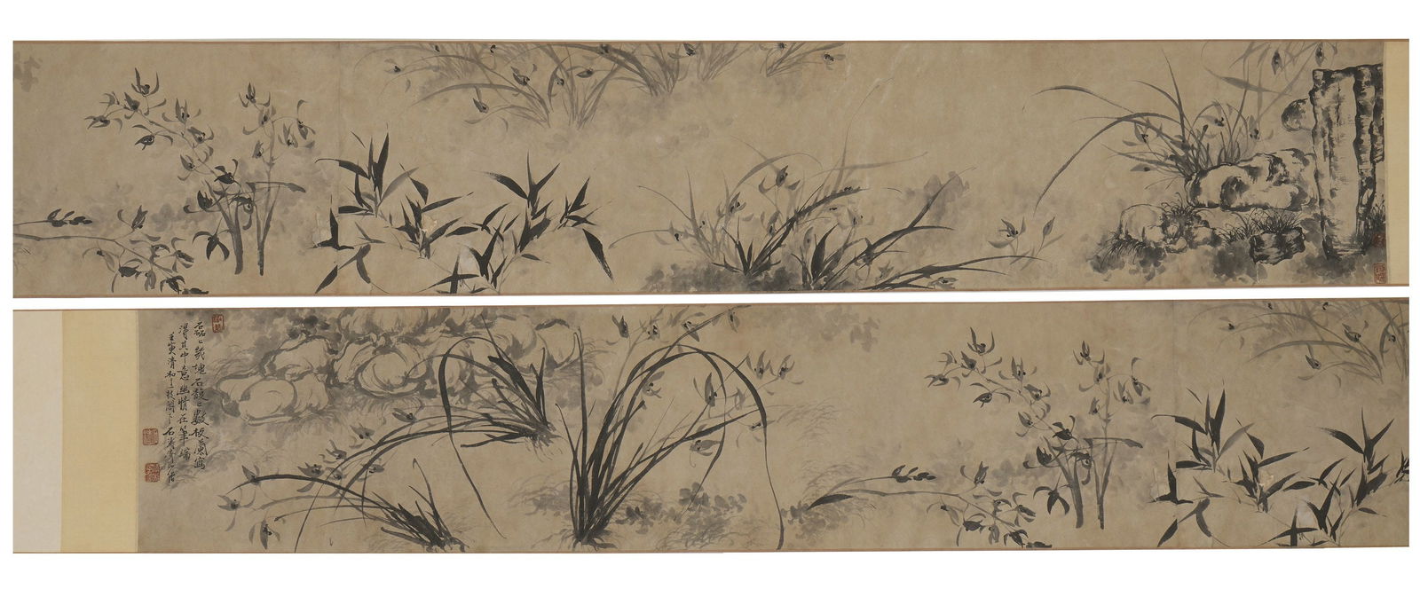 Shi Tao - Orchid Painting, Scroll, Ink on Paper: L :271cm W :31cm Elegant orchid painting with concise lines, embodying the noble character of orchid in Chinese culture