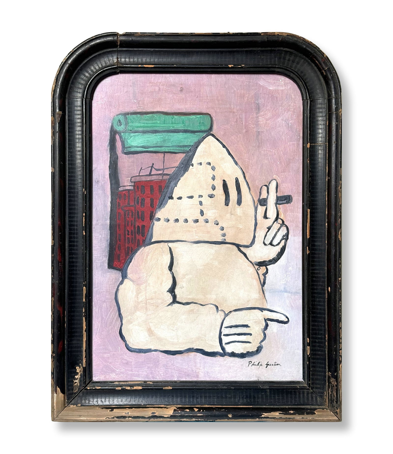 PHILIP GUSTON (1913-1980), OIL ON MASONITE: Image Size : 20 5/16 by 14 3/8 inches (52 by 36.7 cm) All measurements are approximate.Signed (lower right)Philip Guston (born Phillip Goldstein June 27 1913 – June 7 1980) was a Canadian American p