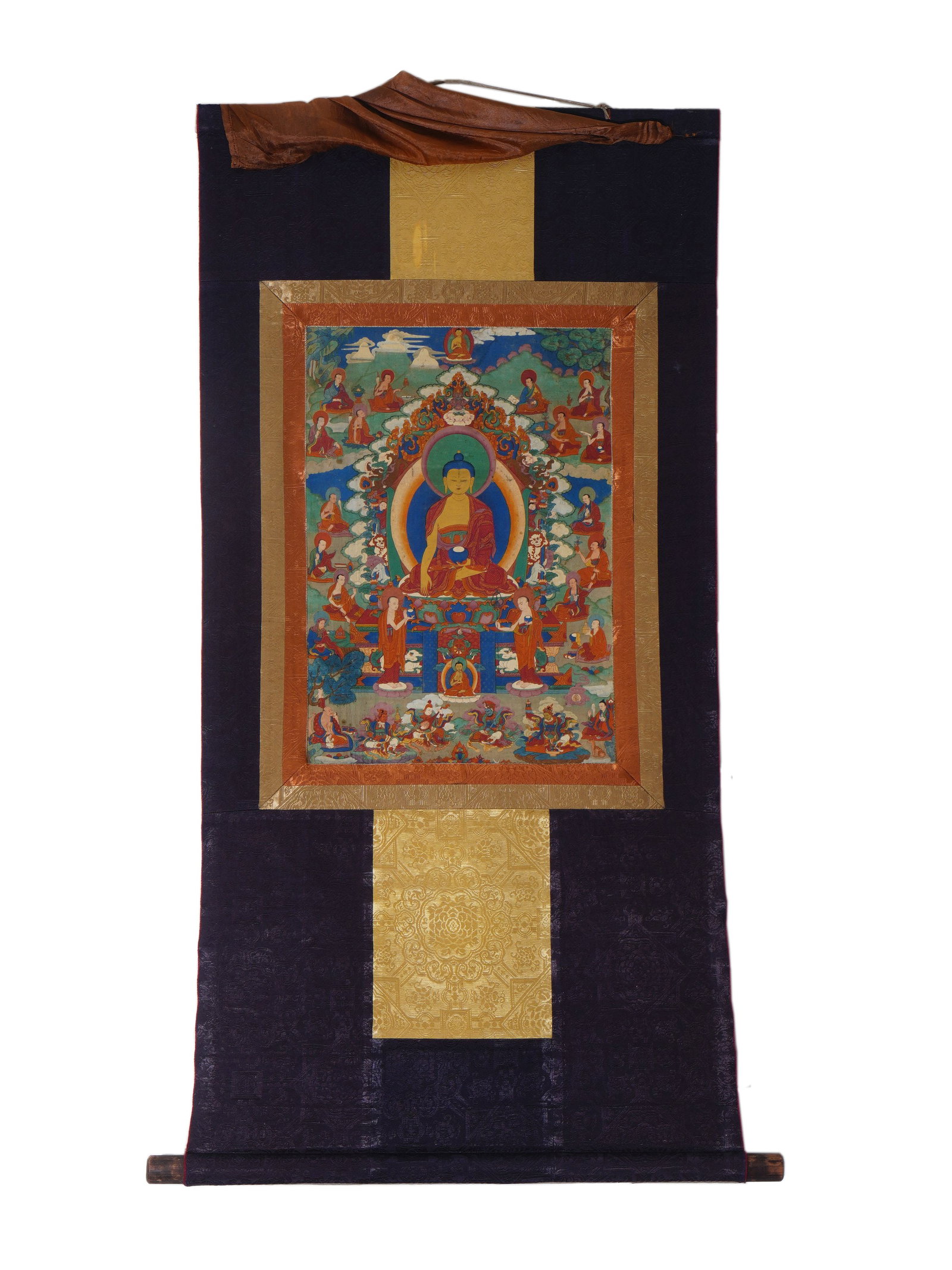 Qing Dynasty Thangka of Medicine Buddha’s Pure Land Painted with Mineral Pigments (1 of 8)