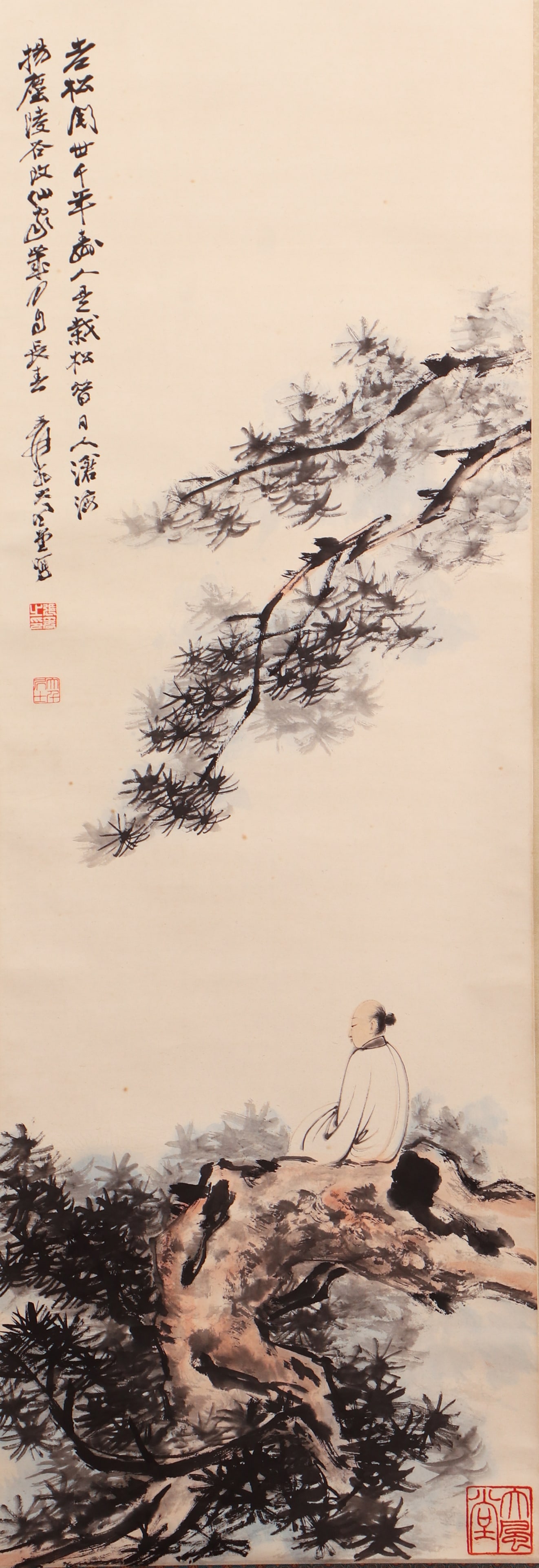 Zhang Daqian - Figure Painting, Scroll, Ink and Color on Silk: L :102cm W :34cm Exquisite figure painting with delicate brushwork, soft color application and vivid character depiction