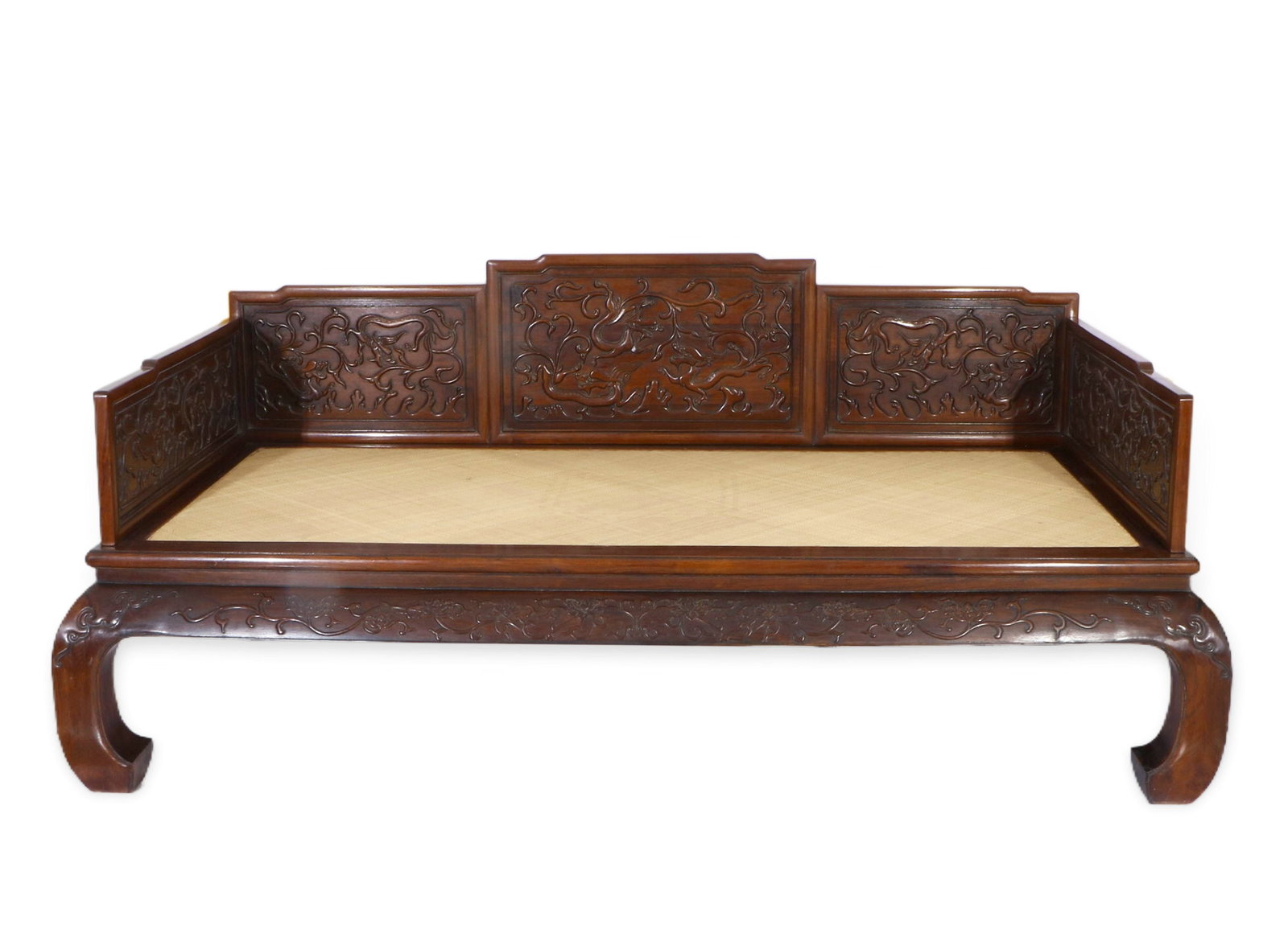 Hongmu Wood Luohan Bed with Chi Dragon Patterns and Rattan Weaving (1 of 7)