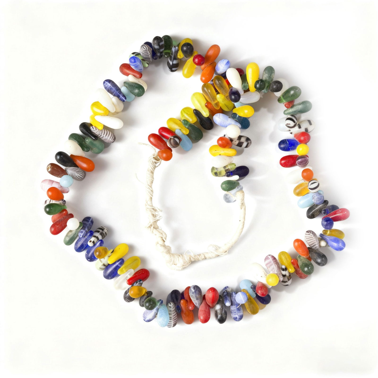Mali Antique Multi-Color Glass Beads Wedding Necklace: A vibrant antique wedding necklace from Mali, featuring multi-color glass beads in a variety of shapes and hues.