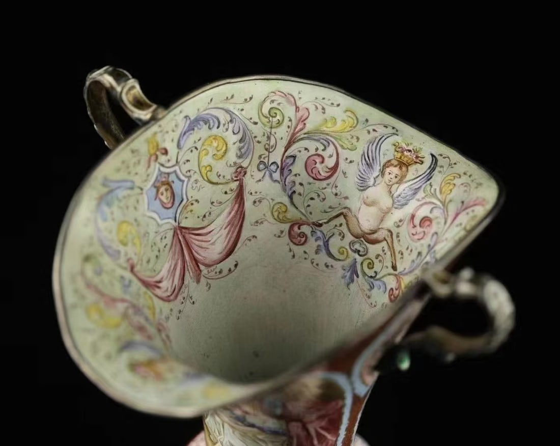 Imperial Viennese Silver & Miniature Painted Enamel Tall Twin-Handled Goblet - 4