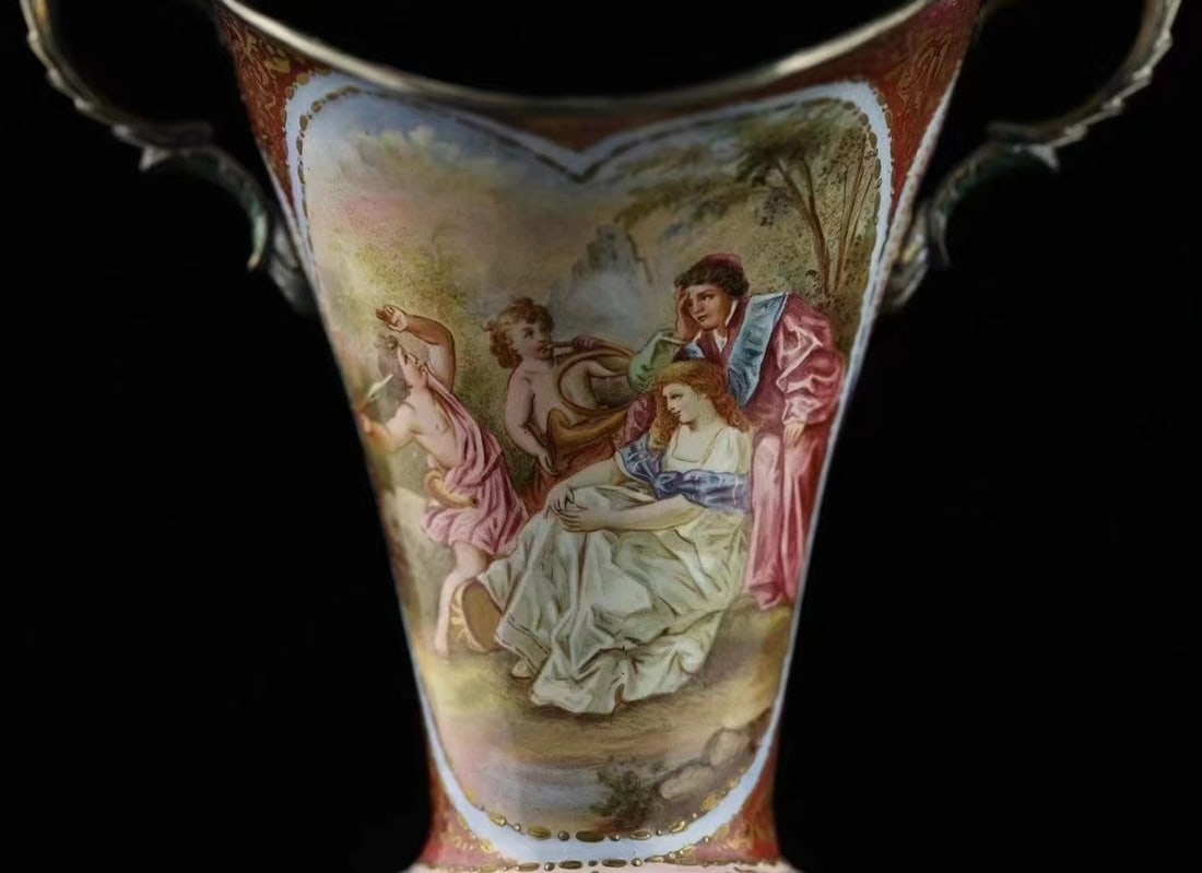 Imperial Viennese Silver & Miniature Painted Enamel Tall Twin-Handled Goblet - 5
