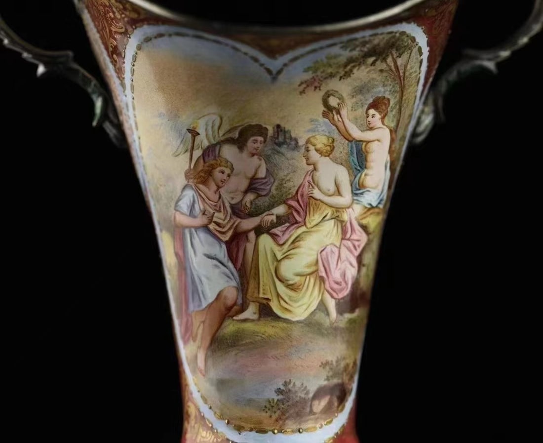Imperial Viennese Silver & Miniature Painted Enamel Tall Twin-Handled Goblet - 6