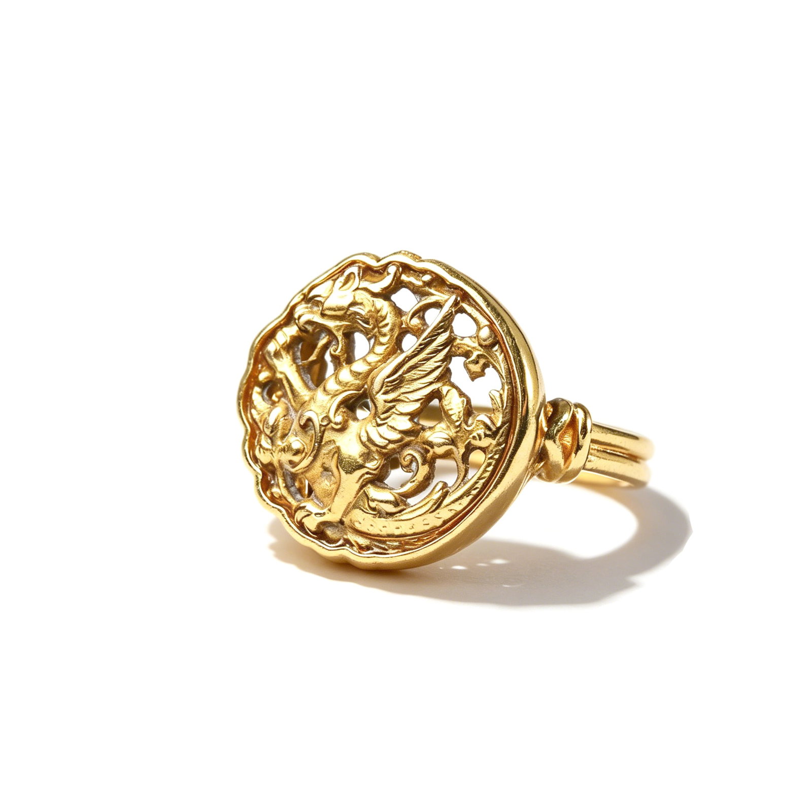 French Art Nouveau 18K Gold Openwork Winged Chimera Dragon Adjustable Ring: Weight:6g Period: Circa 1900, France, Art Nouveau Movement (1880?C1920)Material: 18 Karat Solid Yellow GoldDescription: Dramatic openwork statement ring embodying Art Nouveau fantasy naturalism. The s
