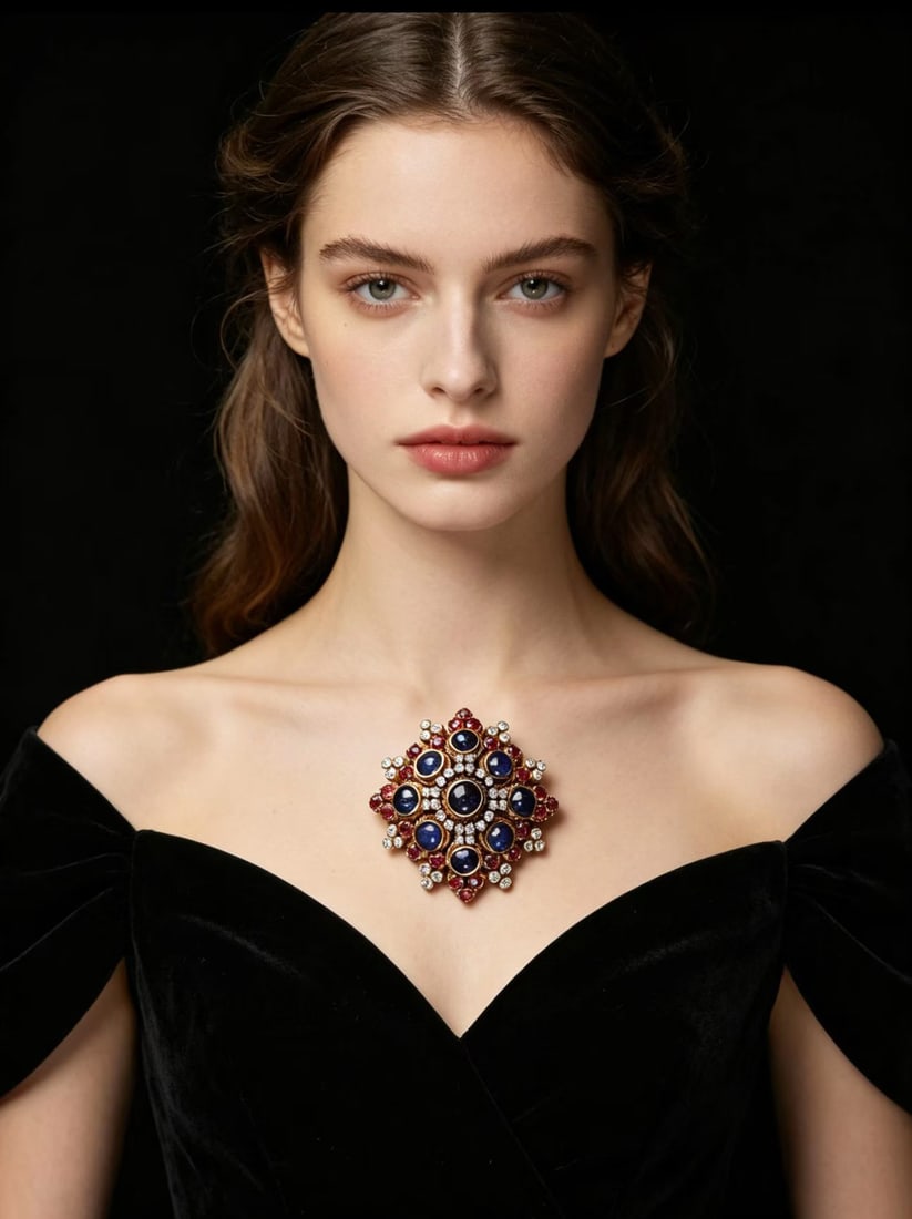 Signed Ilias Lalaounis Byzantine 18K Gold Multi-Gem Star Brooch - 9