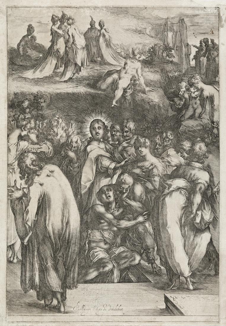 JACQUES BELLANGE, The Raising of Lazarus.: Etching. Grapes with the name Colonbier watermark (Griffiths/Hartley 15-16, which they cite for this print). circa 1630 464x313 mm; 18 1/4x12 1/4 inches, narrow margins. Griffiths/Hartley 16.