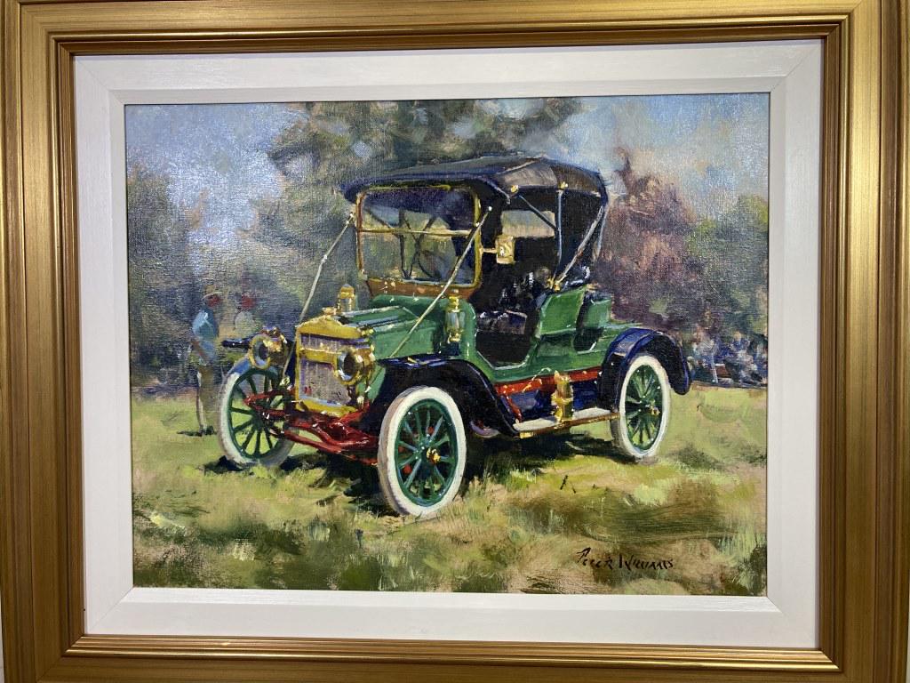 Old Green Car oil on canvas, site size 14x18,: framed size 20x24 est. $2200