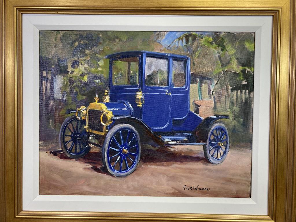 Old Blue Car oil on canvas, site size 14x18, (1 of 1)