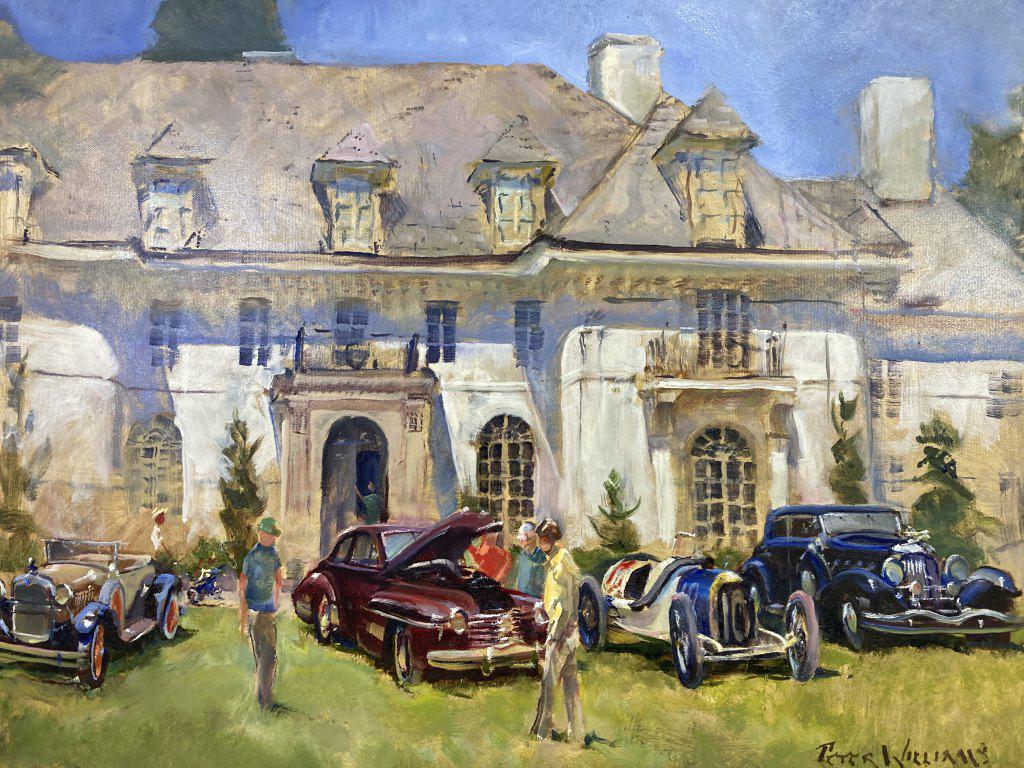 Vintage Cars at the Manor House oil on canvas, (1 of 1)