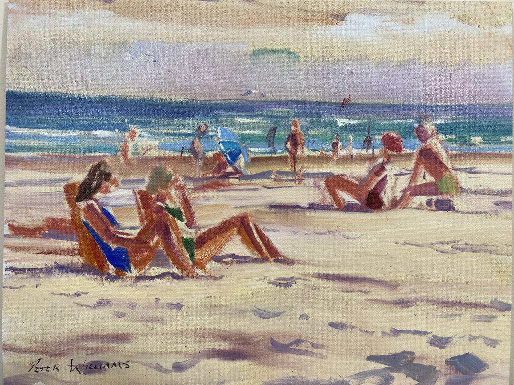 Beach Scene oil canvas mounted on board, 9 1/4 x (1 of 1)