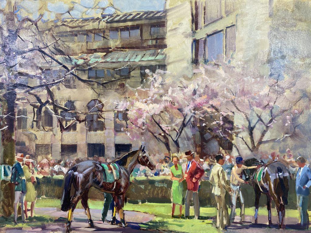 Keeneland Paddock oil on canvas, 18x24 unframed: and unsigned est. $1000