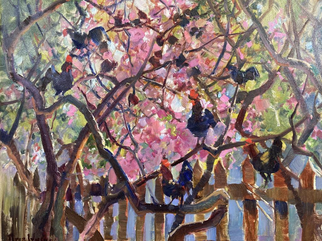 Roosters in Tree Key West oil on canvas, 14x18 (1 of 1)