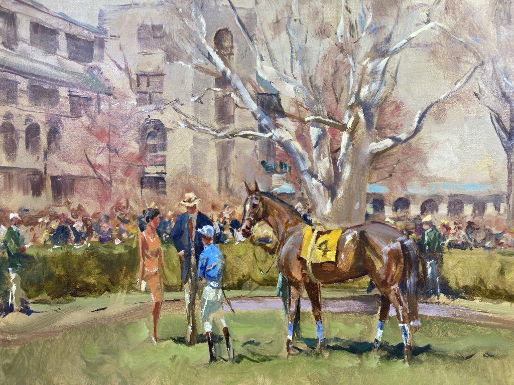 #4 in Keeneland Paddock oil on canvas, 18x24: unframed and unsigned est. $1000
