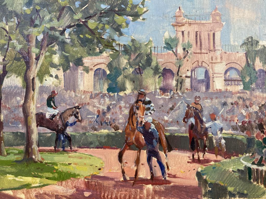 European Paddock Scene oil on canvas mounted on (1 of 1)