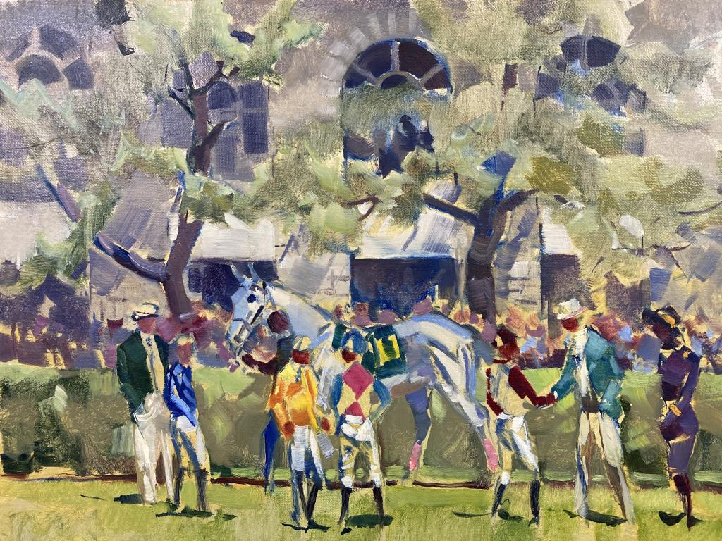 Keeneland Paddock Scene oil on canvas mounted on (1 of 1)