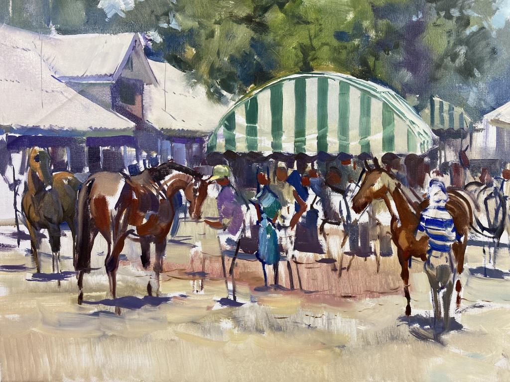 Keeneland Sale Scene oil on canvas, 18x24: Keeneland Sale Scene oil on canvas, 18x24 unframed, unfinished and unsigned