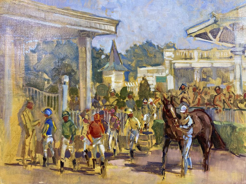 Jockeys at Churchill oil on canvas, 14x18 (1 of 1)
