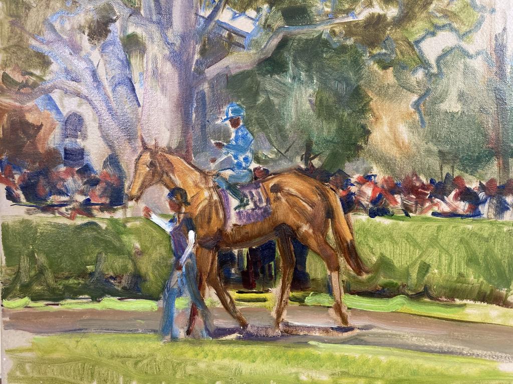 Chestnut Horse Keeneland Paddock oil on canvas,: Chestnut Horse Keeneland Paddock oil on canvas, 14x18 unframed, unfinished and unsigned