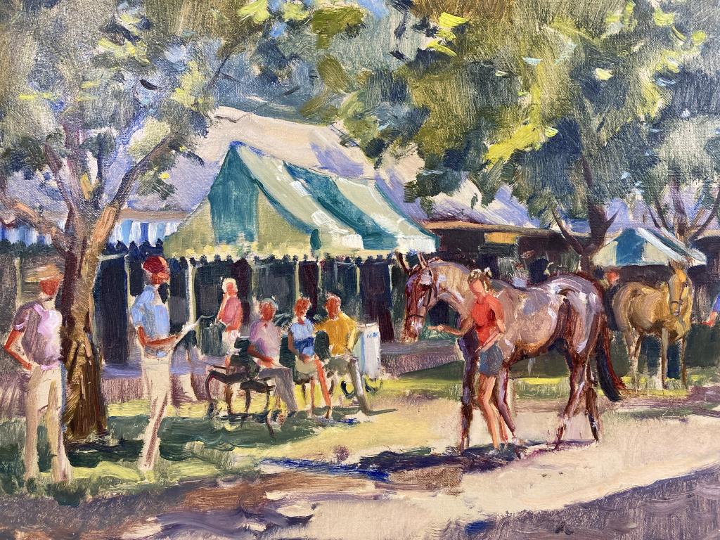 Keeneland Sale Scene oil on canvas, 14x18: Keeneland Sale Scene oil on canvas, 14x18 unframed and unsigned