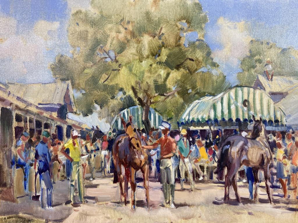 Keeneland Sale Scene oil on canvas, 14x18: Keeneland Sale Scene oil on canvas, 14x18 unframed and unsigned