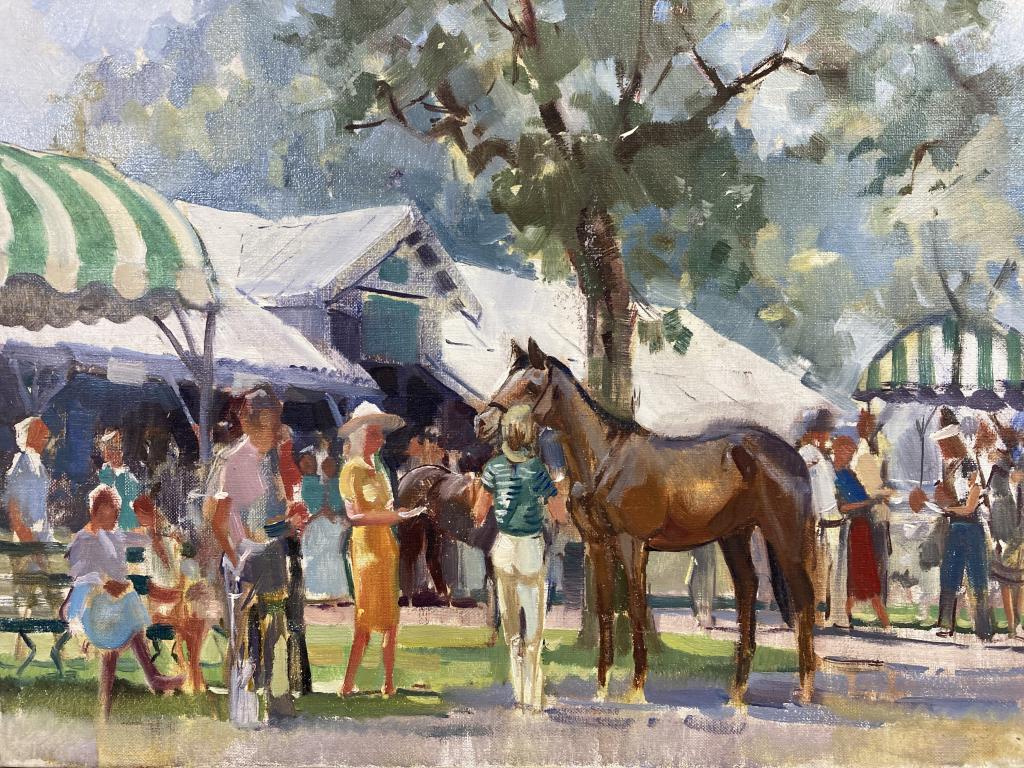 Keeneland Sale Scene oil on canvas, 14x18: Keeneland Sale Scene oil on canvas, 14x18 unframed and unsigned