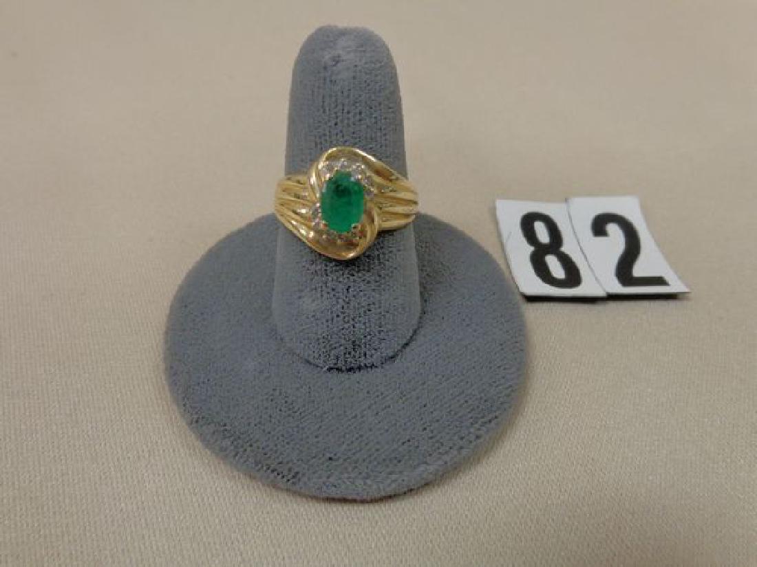 LADIES 14 KT GOLD RING WITH EMERALD STONE & DIAMOND (1 of 1)