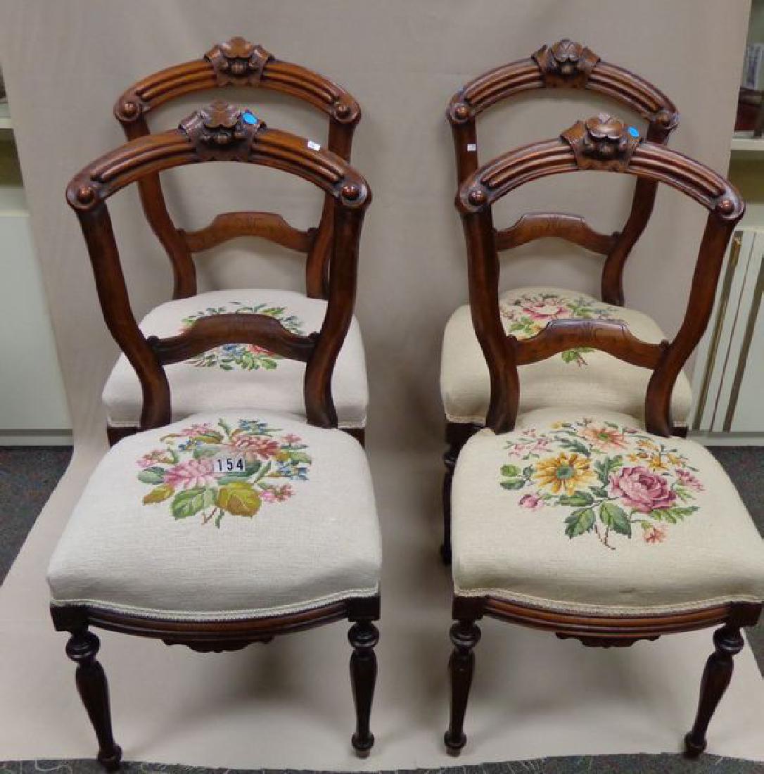 (4) WALNUT VICTORIAN NEEDLEPOINT CHAIRS (ONE HAS BEEN (1 of 3)