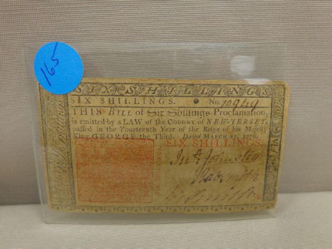 1776 SIX SHILLINGS NOTE PRINTED BY ISAAC COLLINS IN (1 of 2)