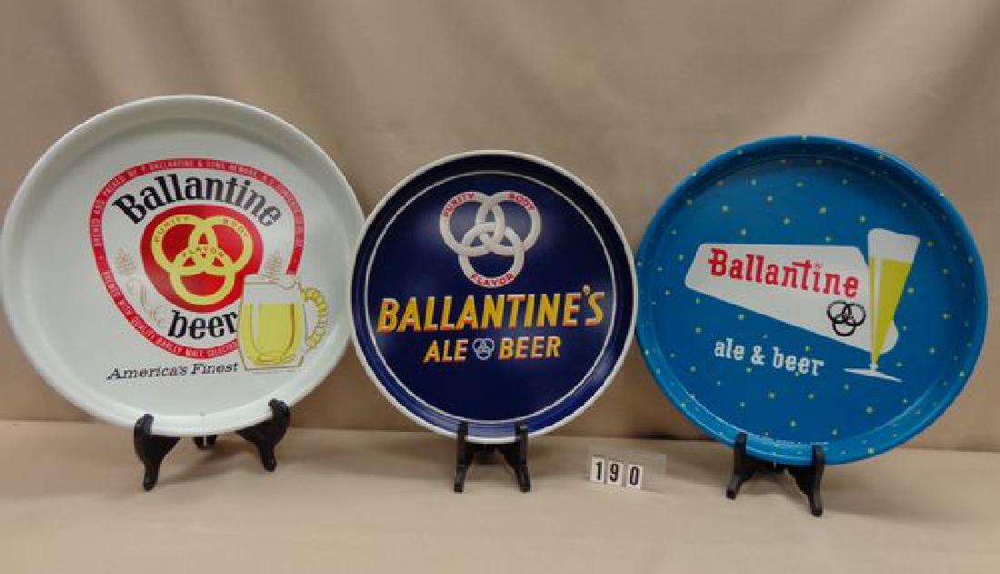 (3) BEER TRAYS: BALLANTINE, 3 DIFFERENT TYPES, 12 IN. & (1 of 1)