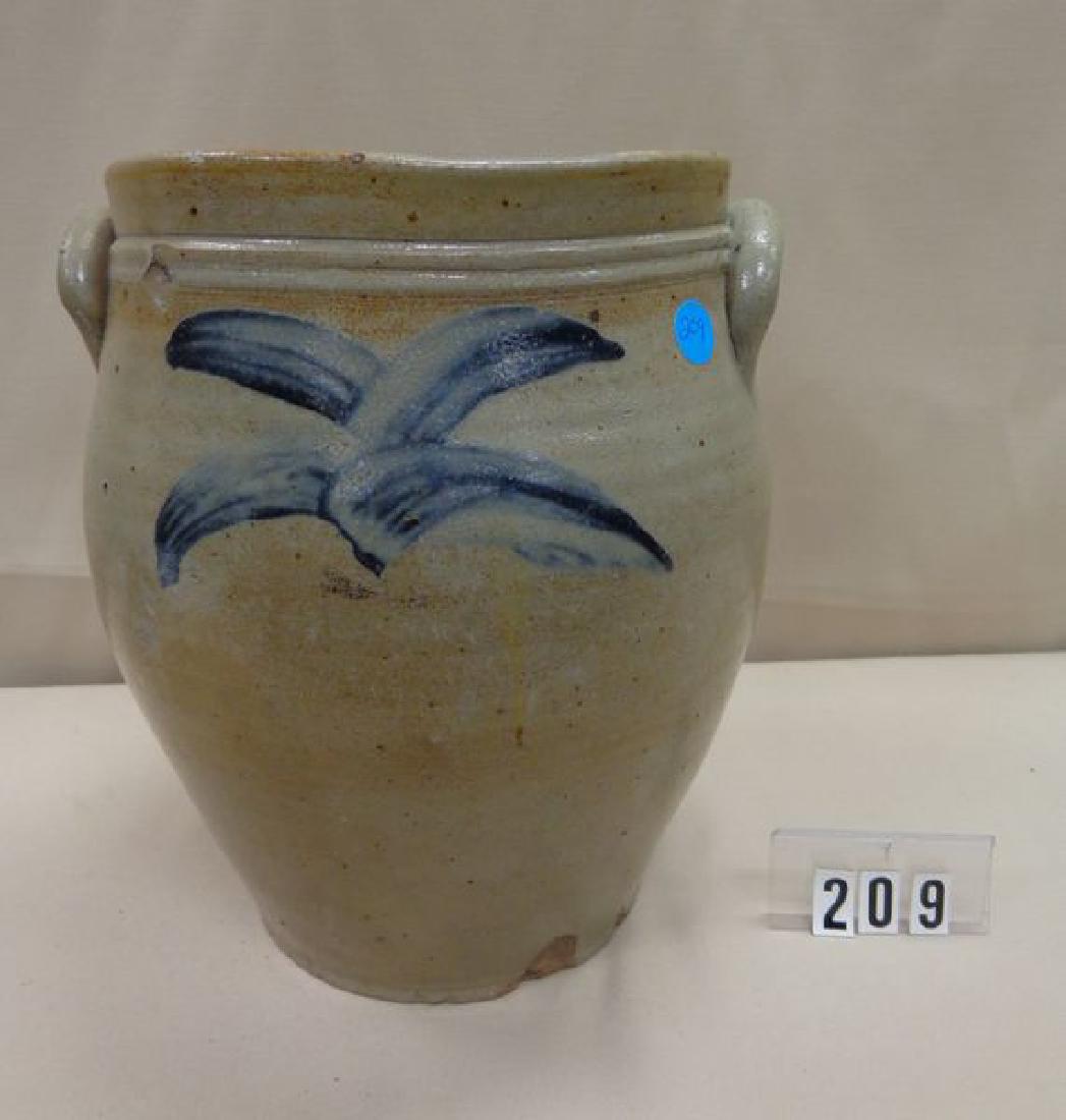 11 IN. ANTIQUE BLUE DECORATED STONEWARE CROCK - LARGE (1 of 6)