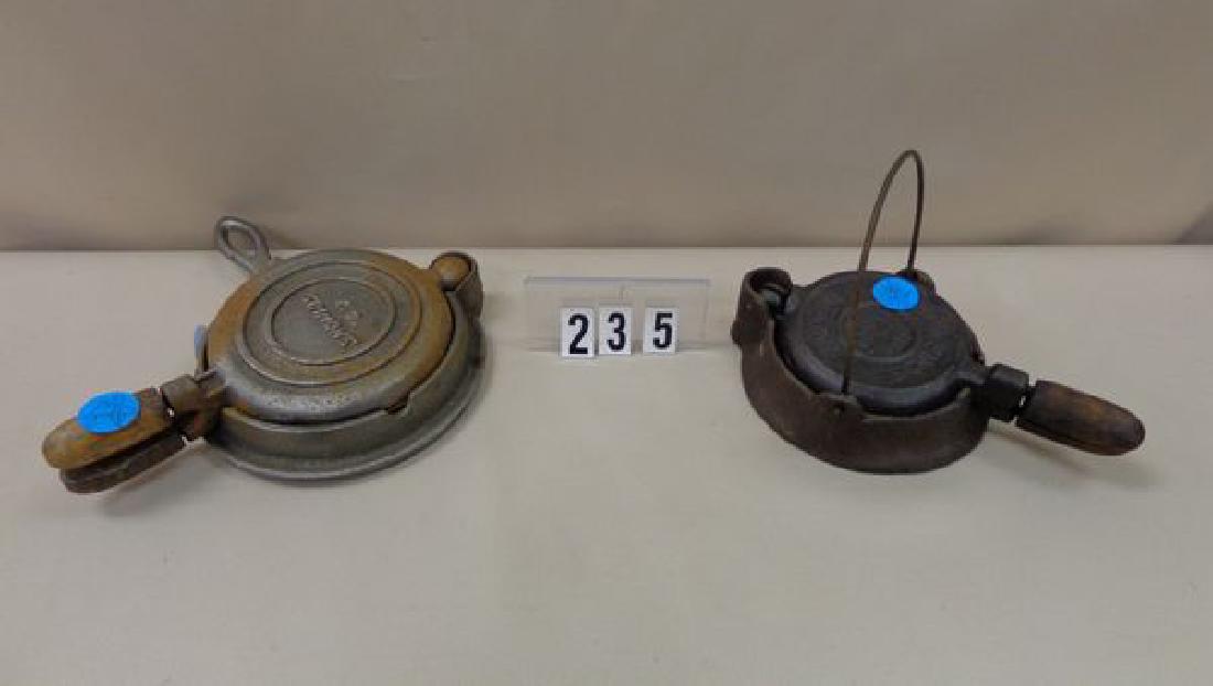 (2 PCS) CAST IRON: WAGNER WAFFLE IRON PATENT DATED, (1 of 1)