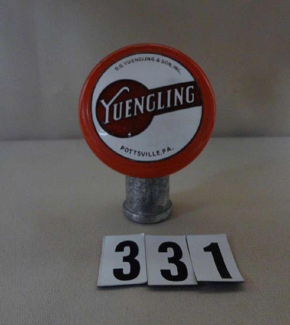YUENGLING BEER TAP KNOB: RED ROUND KNOB WITH WHITE & (1 of 1)