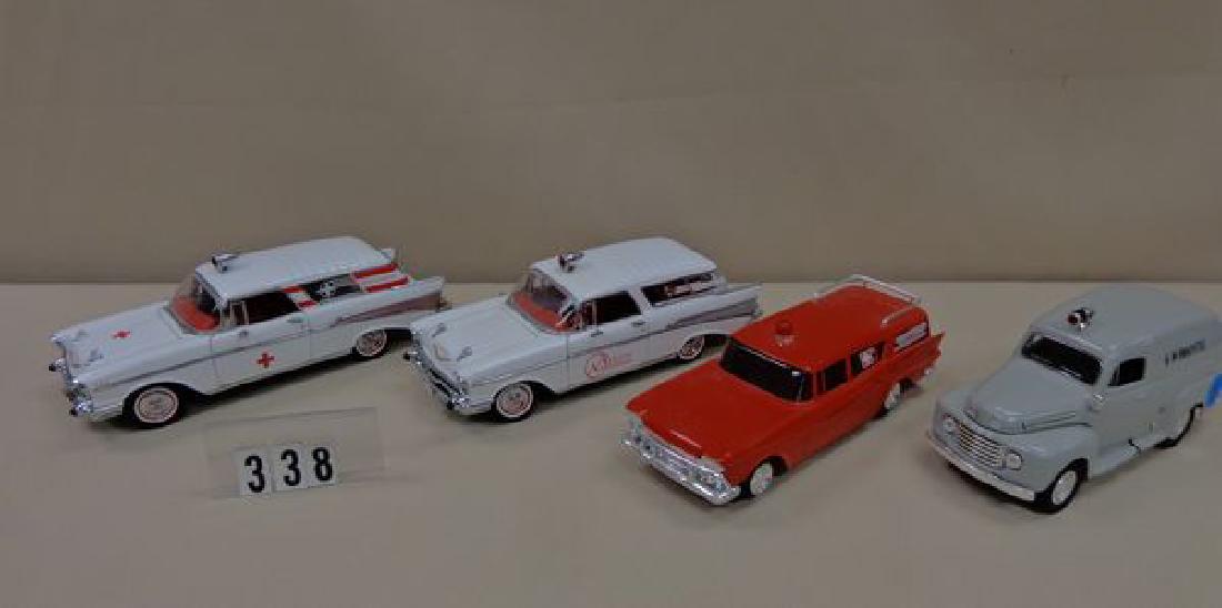 (4) COLLECTIBLE AMBULANCE TOYS: (3) DIE CAST PLUS JoHAN: (3) DIE CAST PLUS JoHAN 7 1/2 IN. PLASTIC RED RAMBLER VG