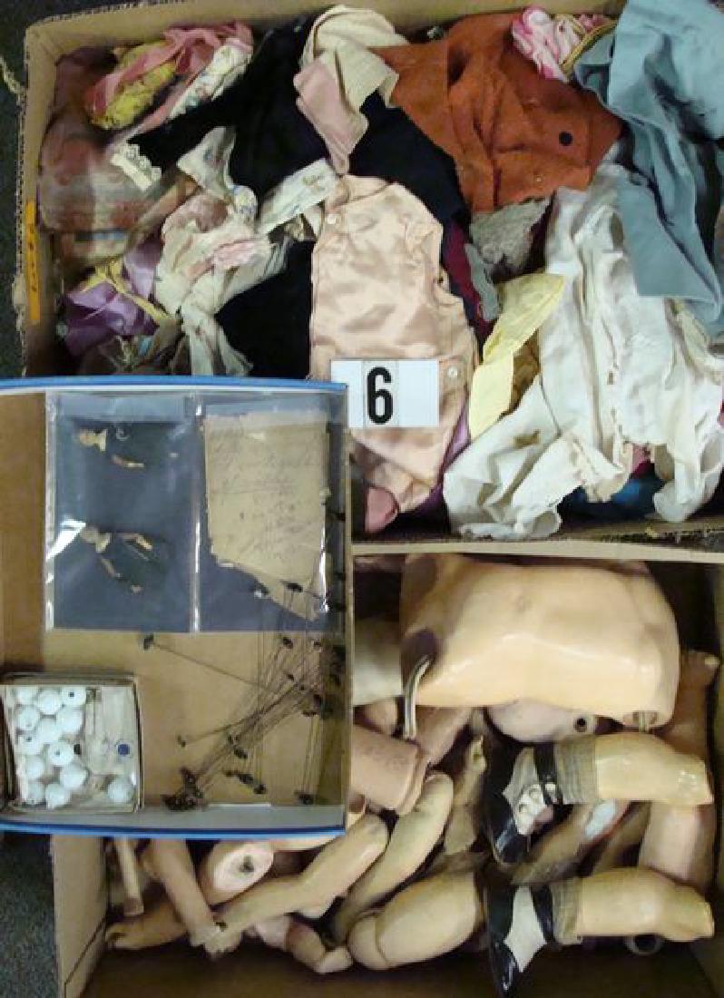 LOT: BOX WITH VINTAGE COMPO DOLL BODY PARTS, (1 of 4)