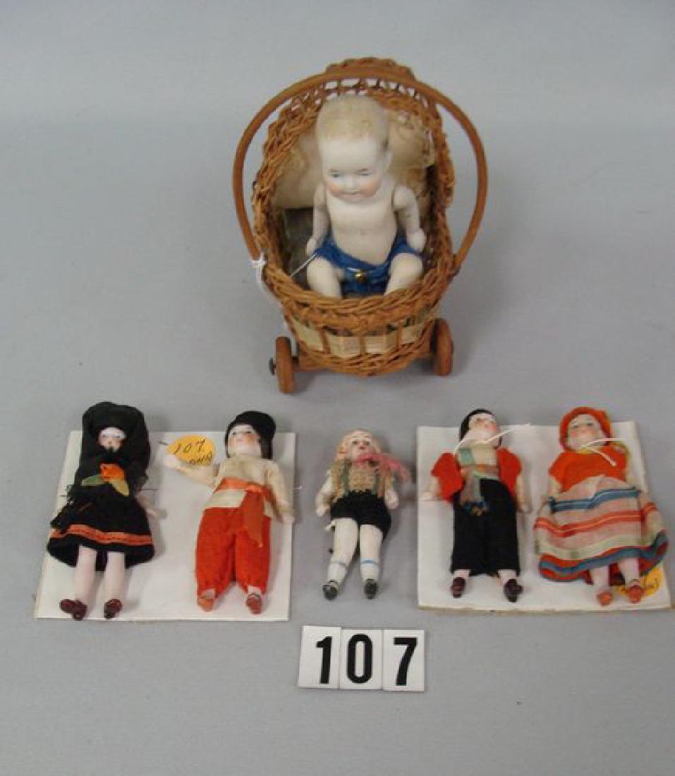 (2 PR.) SMALL ALL-BISQUE GERMAN DOLLS (1 of 5)