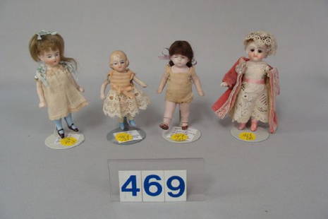 LOT: 4 1/2 IN. ALL-BISQUE DOLL MARKED 5023,: 4 IN. ALL-BISQUE DOLL MARKED 620 10, 3 1/2 IN. ALL-BISQUE DOLL MARKED P26 & 4 IN. ALL-BISQUE DOLL MARKED 52-2 - VERY GOOD