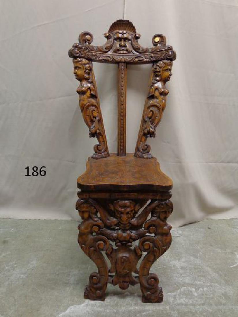 ANTIQUE OAK HEAVILY CARVED CHAIR (1 of 3)