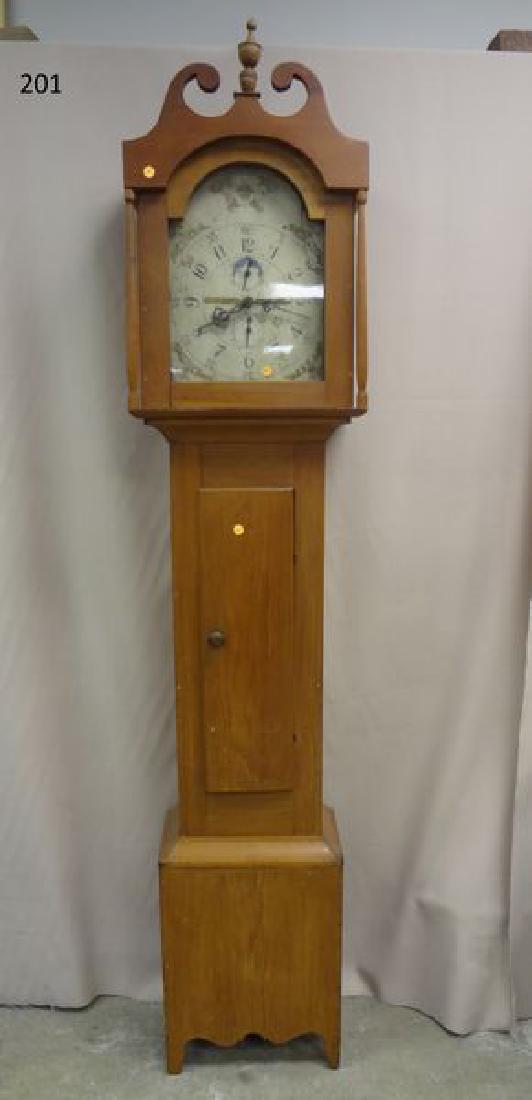 ANTIQUE PINE CASE GRANDFATHER'S CLOCK - (1 of 6)