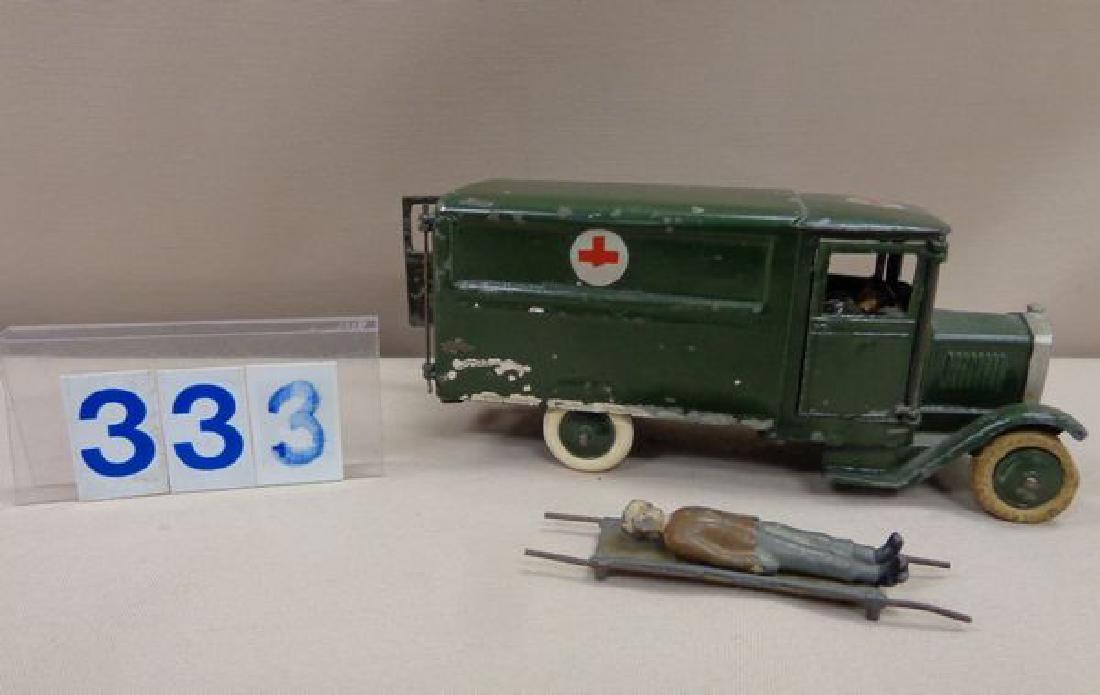 W. BRITAIN 6 INCH PRE-WWII BRITISH ARMY: AMBULANCE WITH COT, PATIENT & DRIVER - FAIR