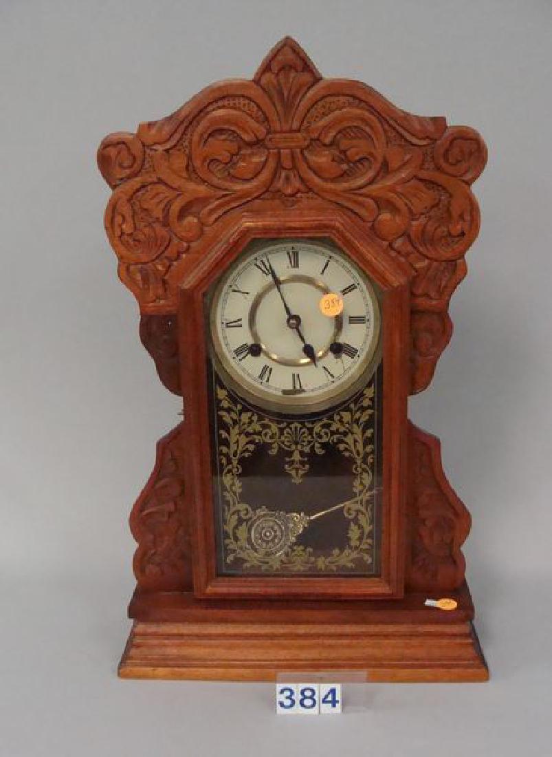 SHELF CLOCK WITH GINGERBREAD CASE, (1 of 3)