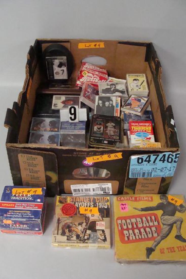 GRAB BOX OF ASSORTED BASEBALL CARDS, PLAQUES, MICKEY (1 of 3)