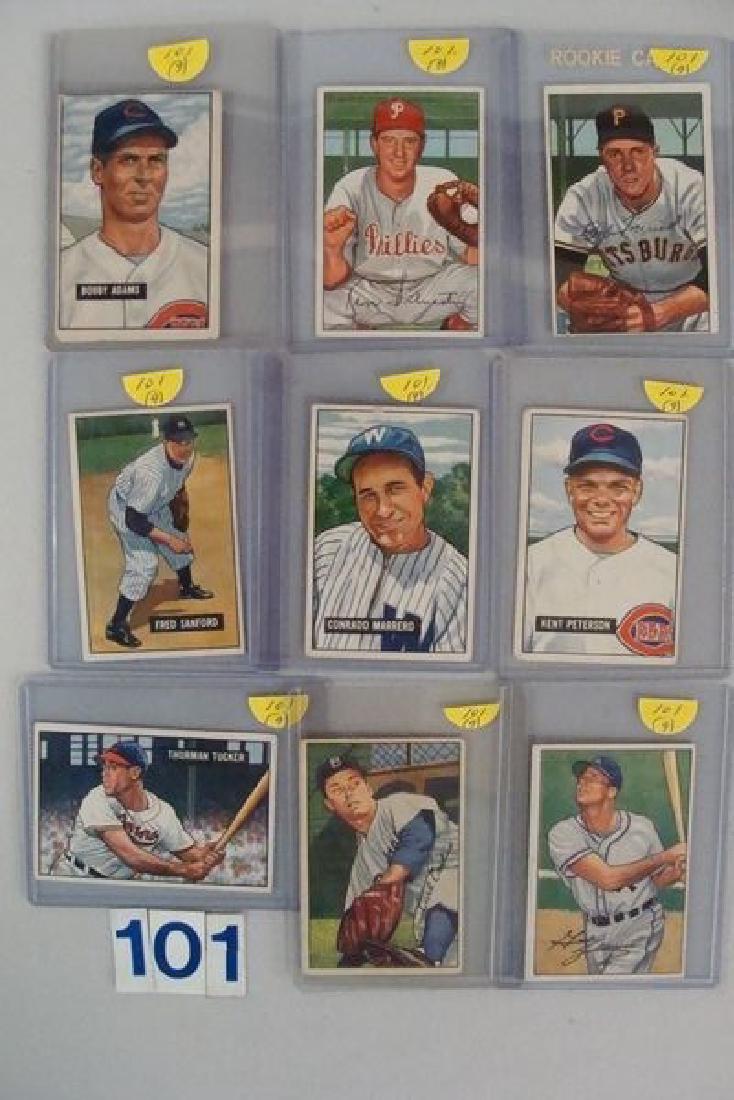 (5) 1951 BOWMAN BASEBALL CARDS: #145, 206, 215, 222, & (1 of 1)